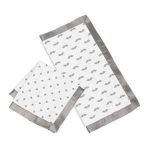 Bacati - Mustache/Plus Muslin 2 pc Security Blankets, Gray - 1 of 4