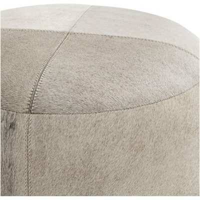 Gray Handmade Cowhide Patchwork Pouf Ottoman 16" x 16" x 16"