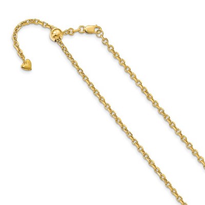Black Bow Jewelry 2.5mm 14k Yellow Gold Adjustable Hollow Cable Chain Necklace