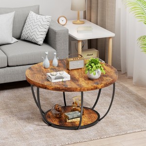 Modern 2-Tier Round Coffee Table - Space-Saving Accent Table for Living Rooms & Apartments - 1 of 4