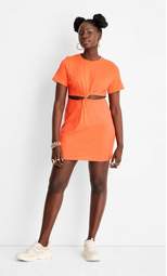 Women's Short Sleeve Twisted Cut Out Mini T-Shirt Dress - Future Collective™ with Alani Noelle Carrot Orange
