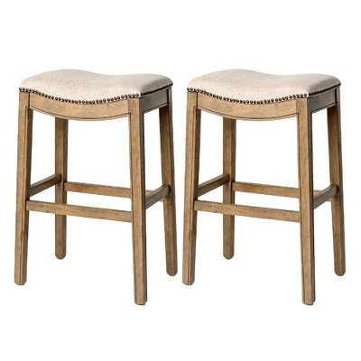 Maven Lane Adrien Upholstered Backless Saddle Kitchen Stool, Set of 2