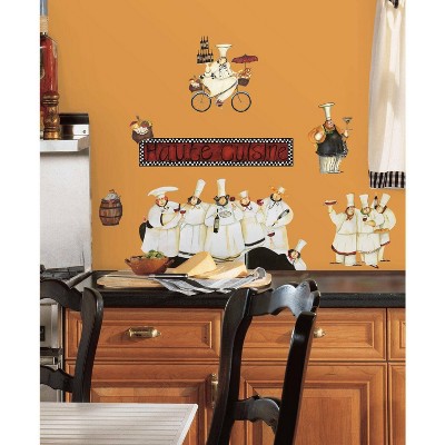 Cheerful Chef Cartoon Vinyl Wall Decals, 17 Pieces