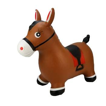 BounceZiez Inflatable Bouncy Ride On Hopper with Pump - Brown Horse