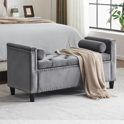 Lycvki 44.5in. Velvet Storage Bench with Armrests and Nailhead Trim