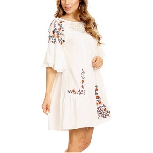 Anna-Kaci Women's Floral Dream Embroidered Bell Sleeve Dress for Casual Looks - 1 of 4