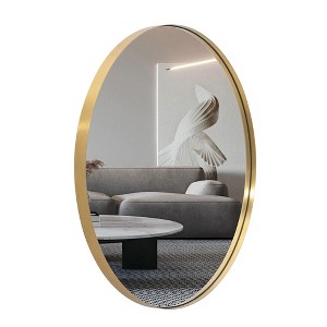 ANDY STAR Modern Decorative 24 x 36 Inch Oval Wall Mounted Hanging Bathroom Vanity Mirror with Stainless Steel Metal Frame, Brushed Gold - 1 of 4