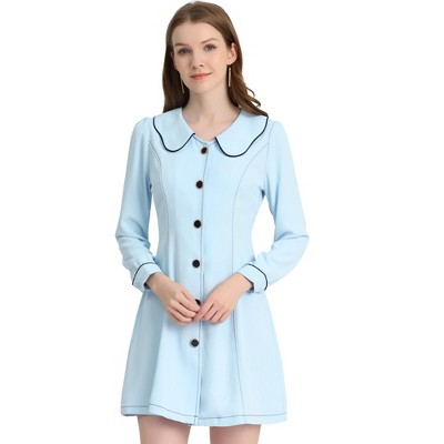Allegra K Women's Peter Pan Collar Long Sleeve Button Front Shirt Dresses
