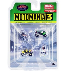 "Motomania 3" 4 piece Diecast Set (2 Figures and 2 Motorcycles) Limited Ed to 4800 pcs for 1/64 Scale Models by American Diorama - 1 of 3