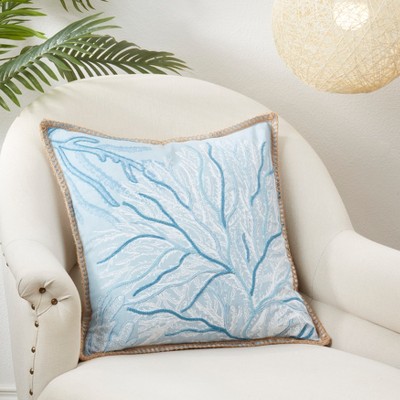 Blue Cotton Sea Fan Design 20" Square Throw Pillow
