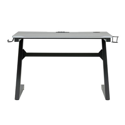 45" Black Steel Curved Gaming Desk with USB Ports and Cup Holder