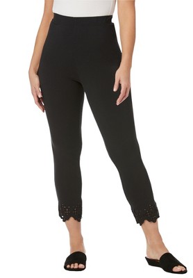 Jessica London Women's Plus Size Stretch Cotton Eyelet Capri Legging - S,  Black : Target