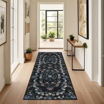 Modern Insect Botanical Pattern Area Rug Floral Print Rug Non-Slip Low Pile Soft Accent Carpet for Living Room Bedroom