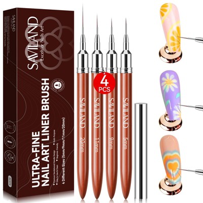 SAVILAND 4-Piece Sandalwood Liner Brush Kit - Ultra-Fine Nail Art Pen for Gel & French Tips, 5-20mm Sizes.(Brown)