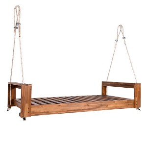 Gulches Patio Swings: Twin Size Porch Swing Bed with Hemp Ropes, Black/Gray/White/Natural Finish - 1 of 4