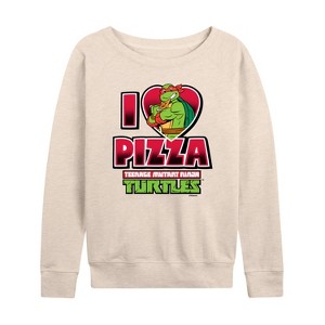 Women's - Teenage Mutant Ninja Turtles - I Love Pizza Lightweight French Terry Wide Neck Long Sleeve Shirt - 1 of 4