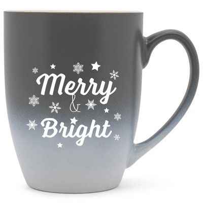 Elanze Designs Merry & Bright Two Toned Ombre Matte Gray and White 12 ounce Ceramic Stoneware Coffee Cup Mug