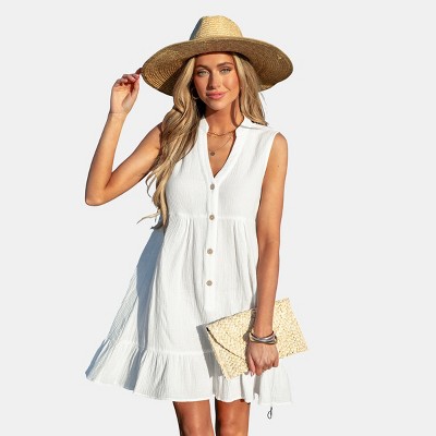 Women's White/Black Ruffle Hem Mini Cover-Up Dress - Cupshe