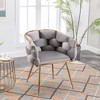 Couch Accent Chair,30in TallVelvet Upholstered Barrel Chairs Metal Chair Foot Soft Lining Single Vanity Sofa Armchair for Living Room  Office,Gray - 3 of 4