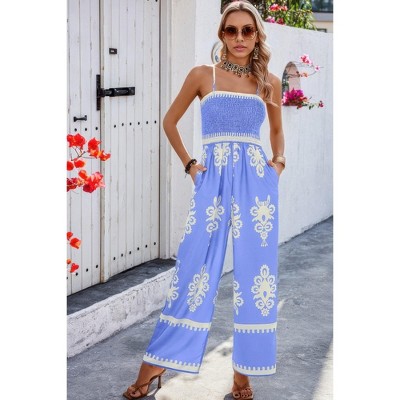 I AM A FASHION JUNKY Geo Print Off Shoulder High Waist Fit Jumpsuit