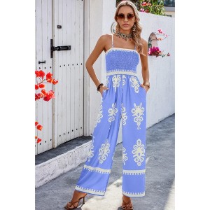 I AM A FASHION JUNKY Geo Print Off Shoulder High Waist Fit Jumpsuit - 1 of 4