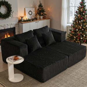 JOYRACER Oversized Chaise Lounge Chair, Corduroy Upholstered Sleeper Sofa with 4 Throw Pillows and Wide Armrest for Living Room - 1 of 4