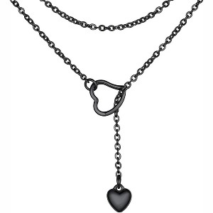 Lariat Y-Necklaces Long Necklaces for Women Long Black Necklaces|Gold for Women|Drop Heart Necklaces for Women Front Adjustable Long Chain Necklace - 1 of 4