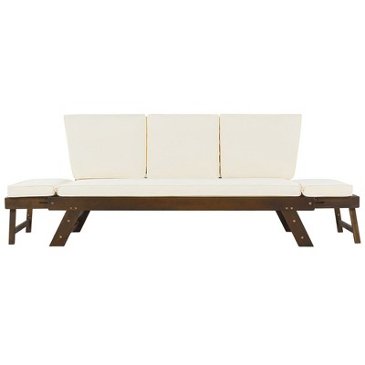 brown finish + beige cushions