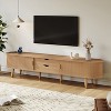 TiramisuBest Wooden Mid-Century TV Stand, Oval Fluted Farmhouse Media Console with Golden Handle,Walnut - 3 of 4