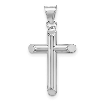 Black Bow Jewelry 14k White Gold Beveled Edge Hollow Tube Cross Pendant