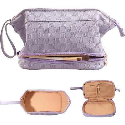 Paaaawaters Large Capacity Makeup Bag Ladies Cosmetic Bag Travel Bag with Compartments Portable PU Leather Travel Makeup Bag