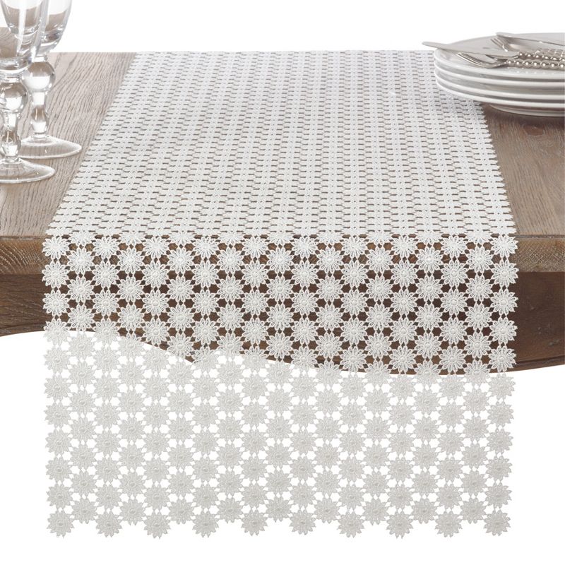 Saro Lifestyle Delicate Table Runner With Openwork Lace Design, 1 of 4