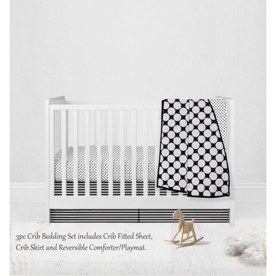 Bacati - Dots Stripes Black/White 3 pc Crib Bedding Set