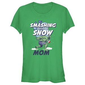 Juniors Womens Marvel Christmas Hulk Mom Snow T-Shirt - 1 of 3