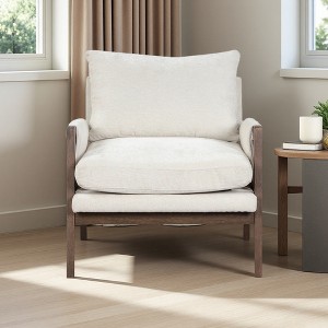 Velvet Mid-Century Accent Armchair with Padded Armrests and Rubberwood Frame - 1 of 4