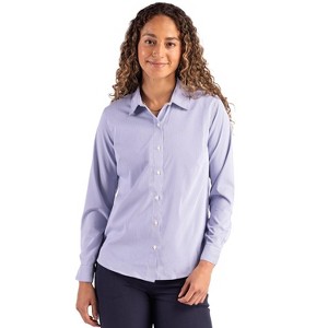Cutter & Buck Skyline Epic Confidence Recycled Pinstripe Womens Long Sleeve Dress Shirt - 1 of 2