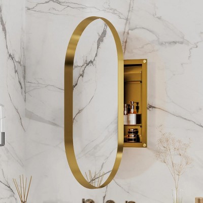 20X34" Oval Recessed Medicine Cabinet,Metal Framed Bathroom Wall Cabinet With Mirror And Adjustable Shelves,Bathroom Storage Cabinet-Cuddlewood