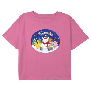 Girl's Pokemon Christmas Happy Holidays Pikachu Snowman T-Shirt - 1 of 3