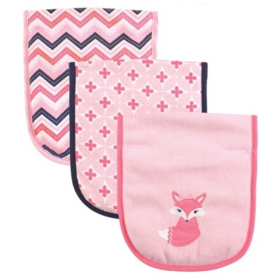 Luvable Friends Baby Girl Cotton Burp Cloths with Fiber Filling 3pk, Foxy, One Size