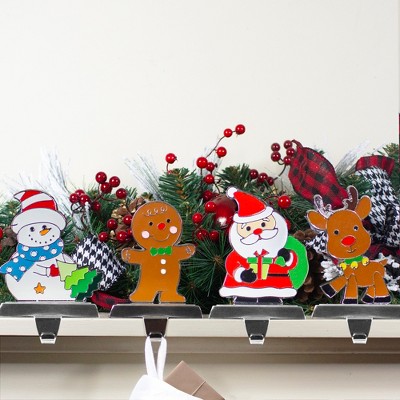 Set of 4 Christmas Characters Metal Stocking Holders with Silver Base