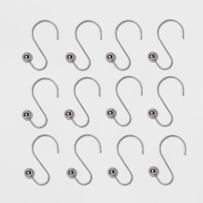 S Shaped Shower Curtain Hooks with Ball End Cap Iron Chrome - Threshold&#8482;: Durable Rod Attachments, 12-Pack Set