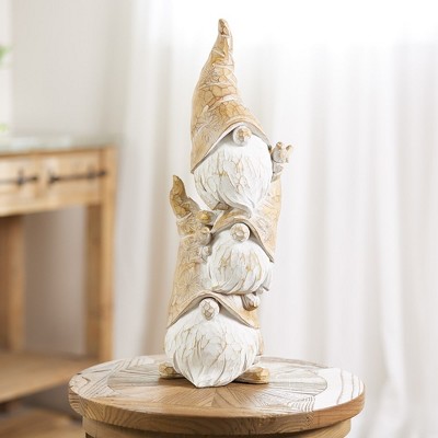 Carved Resin Stacking Gnomes Figurine in White and Beige