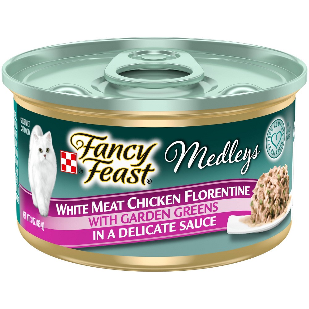 Purina Fancy Feast Medleys In a Delicate Sauce Gourmet Wet Cat Food White Meat Chicken Florentine with Garden Greens - 3oz