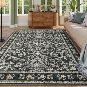 Acekool Boho Floral Washable Rug - Soft Low Pile Non-Slip Area Rug - 1 of 4