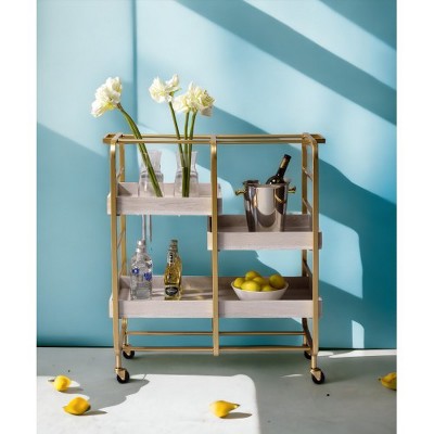 Rolling Serving Cart with 3 Removable Trays & Open Storage ¨C Wood & Metal Frame with Casters, Ideal for Kitchen, Bar, or Living Room