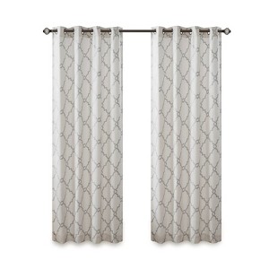 DSVIMOY Curtain Panels, Fretwork Print Grommet Top Window Curtain Panel for Living Room, Bedroom, Ivory&Grey, 63"*50"*0.13" - 1 of 4