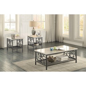 3-Piece Occasional Table Set Coffee Table and 2 End Tables Faux Marble Black Metal Finish Living Room Furniture - 1 of 4