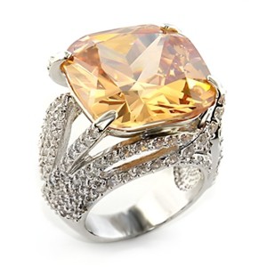 Slickblue Rhodium Brass Ring with Champagne CZ - Square Design, Single-Tone Women's Jewelry, Size 5-10 - 1 of 3
