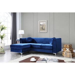 L-Shaped Sectional Sofas Chaise with Faux Jewel Tufting, Chrome Steel Legs & KD Compact Design for Easy Delivery - 1 of 4