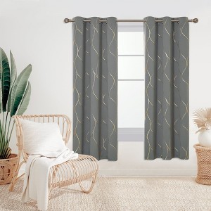 Deconovo Gold Line 52 Width Curtain Panel Pair (2 Panel) - 1 of 4